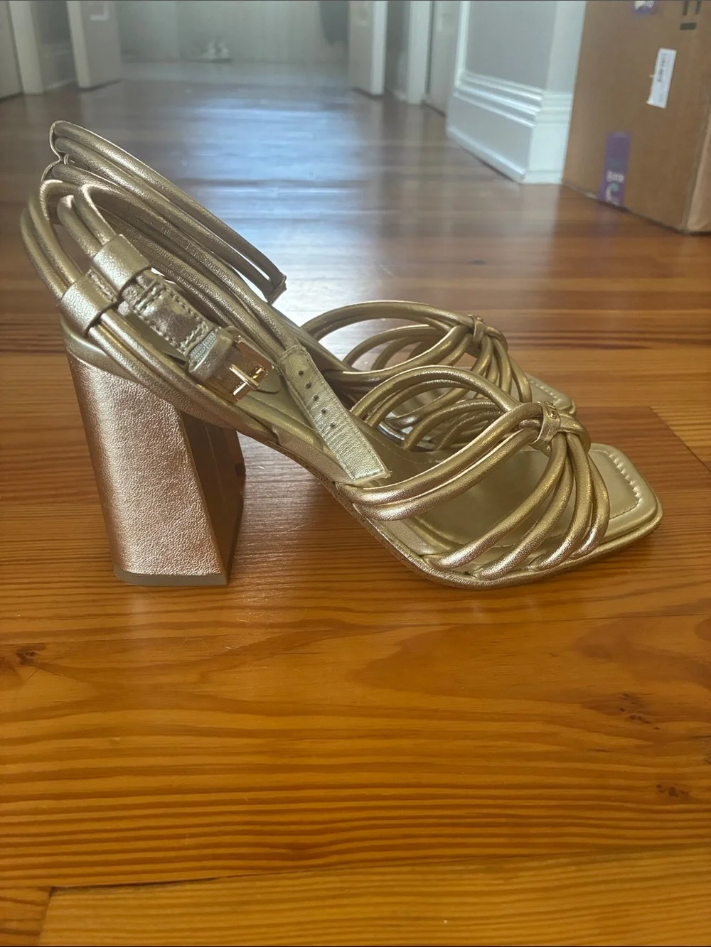 Michael Kors Metallic Gold Strappy Block Heel Sandals